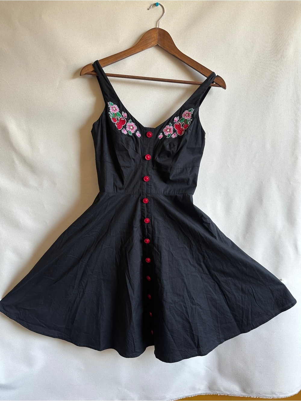 Hell Bunny Lulu Cherry Blossom Embroidered Rockabilly Swing Dress S